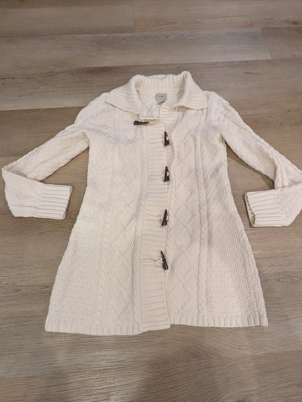 Ll Bean Wool Blend Chunky Cream Cardigan Jacket Size M